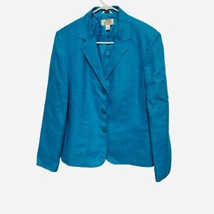 Talbots 100% Irish Linen Blue Blazer Jacket. Size 8